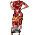 Personalised Dragons ANZAC Day Short Sleeve Bodycon Dress Aboriginal Rising Sun