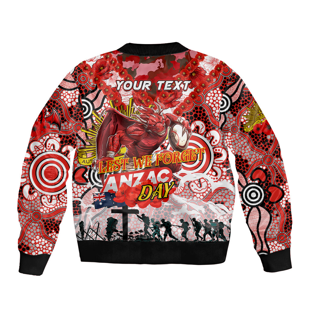 Personalised Dragons ANZAC Day Sleeve Zip Bomber Jacket Aboriginal Rising Sun