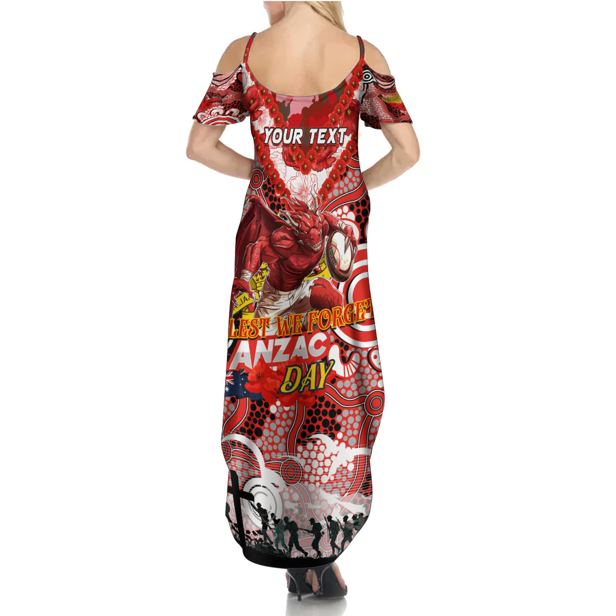 Personalised Dragons ANZAC Day Summer Maxi Dress Aboriginal Rising Sun