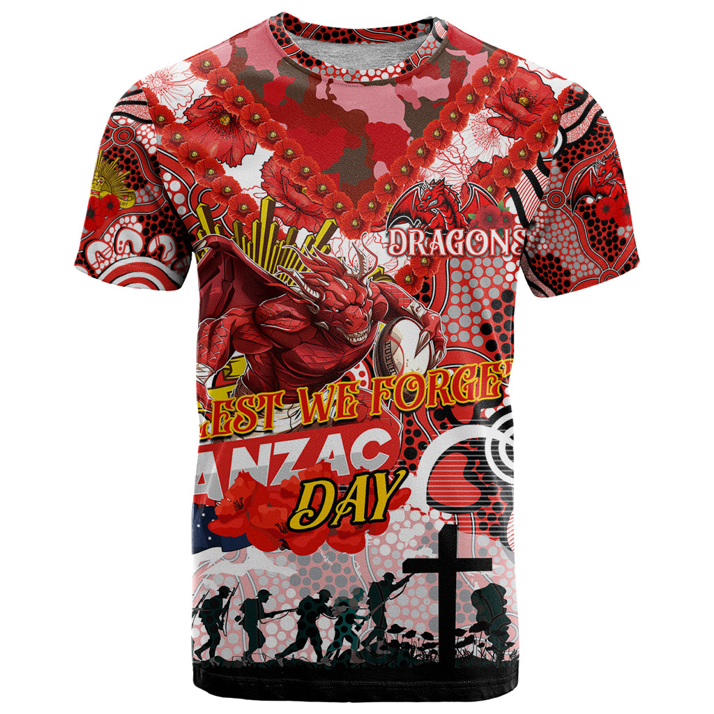 Personalised Dragons ANZAC Day T Shirt Aboriginal Rising Sun