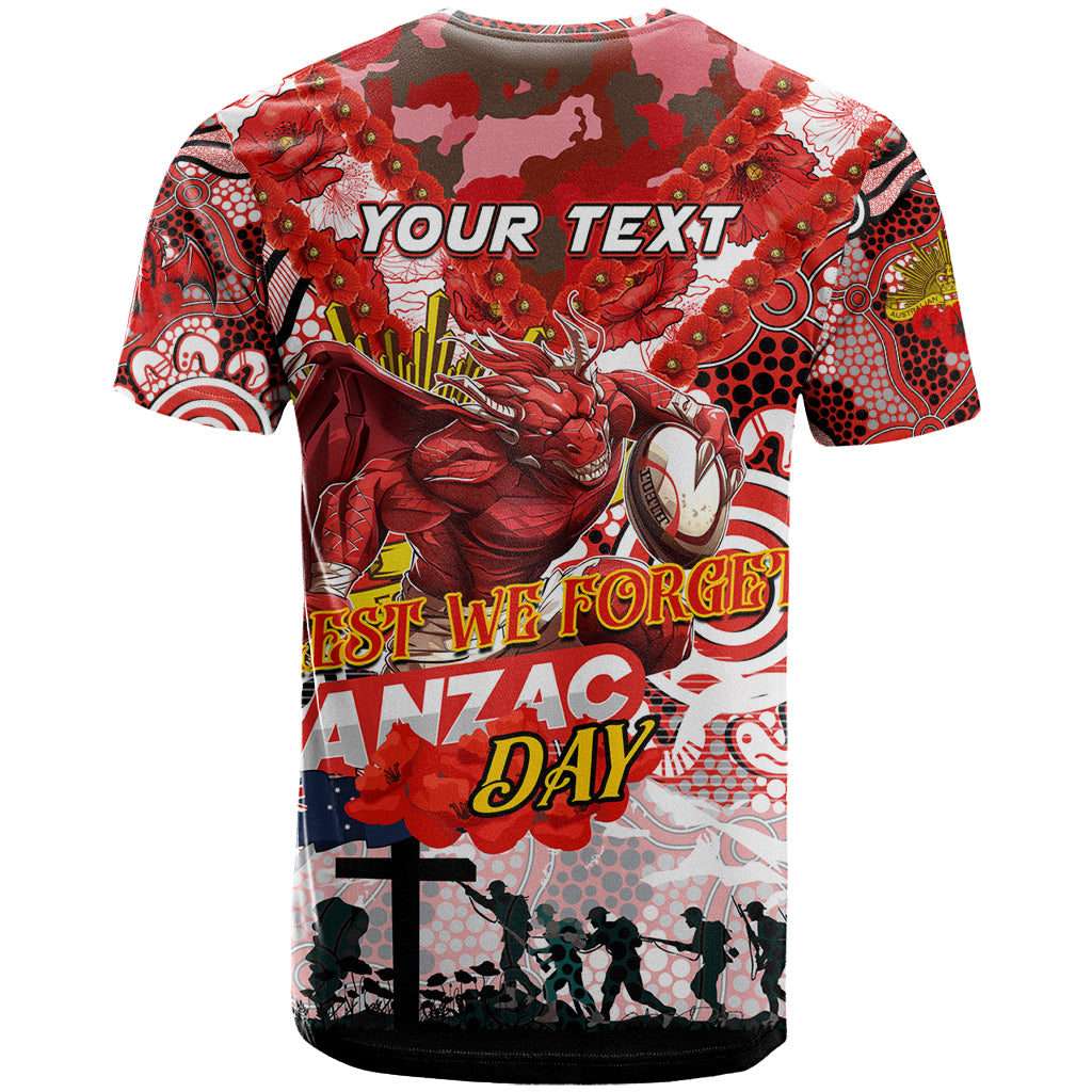 Personalised Dragons ANZAC Day T Shirt Aboriginal Rising Sun