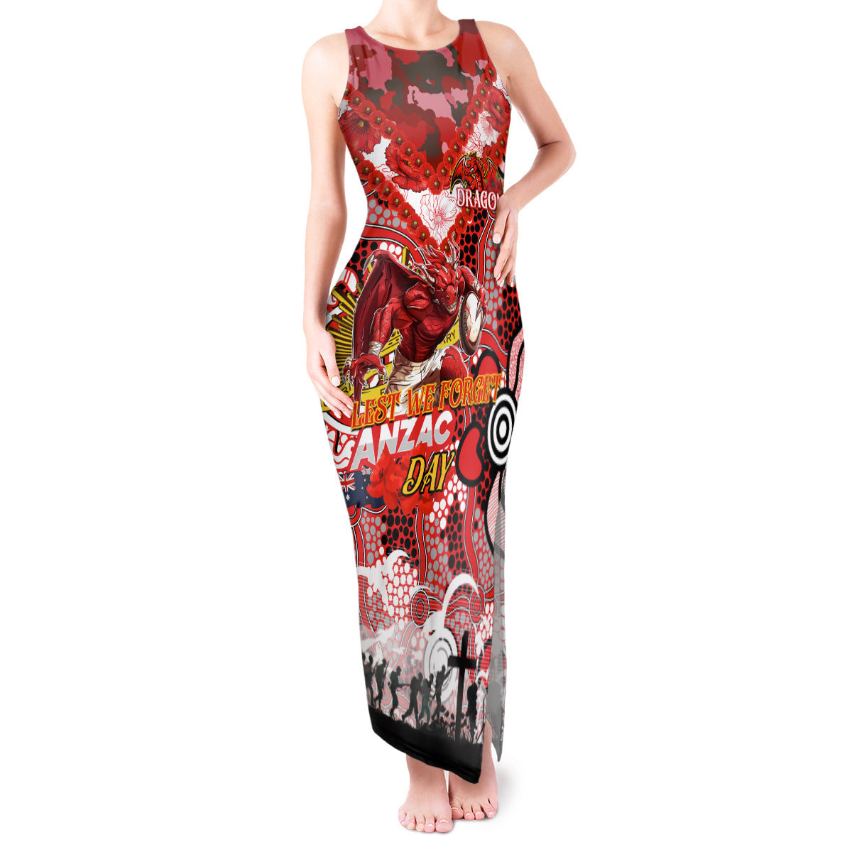 Personalised Dragons ANZAC Day Tank Maxi Dress Aboriginal Rising Sun
