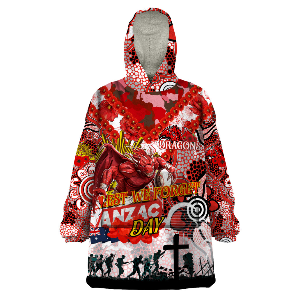 Personalised Dragons ANZAC Day Wearable Blanket Hoodie Aboriginal Rising Sun