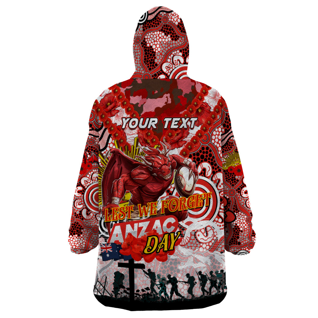 Personalised Dragons ANZAC Day Wearable Blanket Hoodie Aboriginal Rising Sun