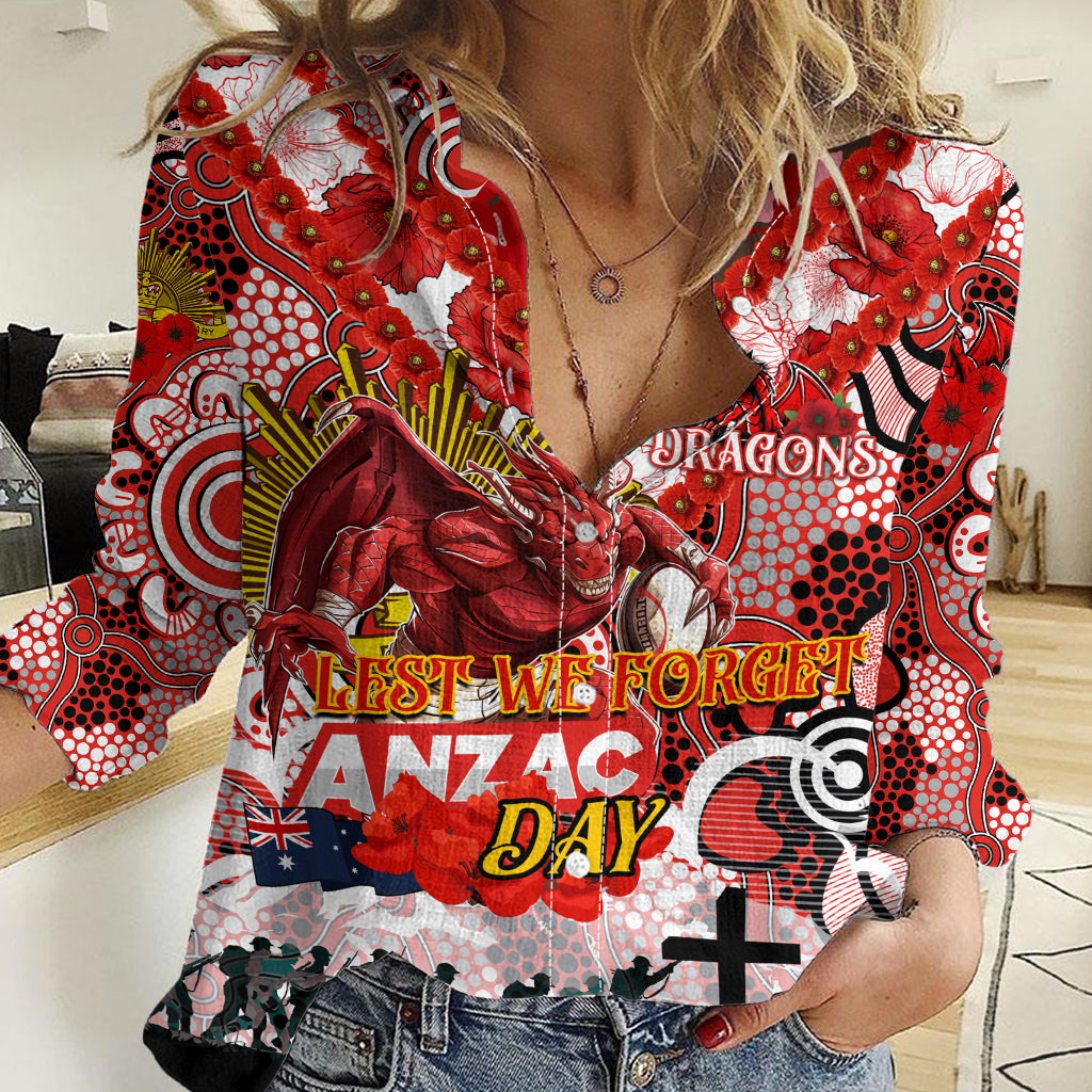 Personalised Dragons ANZAC Day Women Casual Shirt Aboriginal Rising Sun