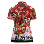 Personalised Dragons ANZAC Day Women Polo Shirt Aboriginal Rising Sun