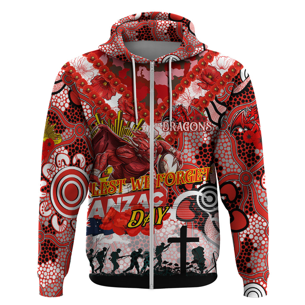 Personalised Dragons ANZAC Day Zip Hoodie Aboriginal Rising Sun