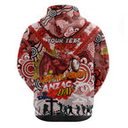 Personalised Dragons ANZAC Day Zip Hoodie Aboriginal Rising Sun