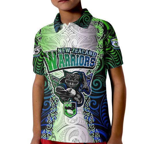 personalised-new-zealand-warriors-kid-polo-shirt-maori-silver-fern-green