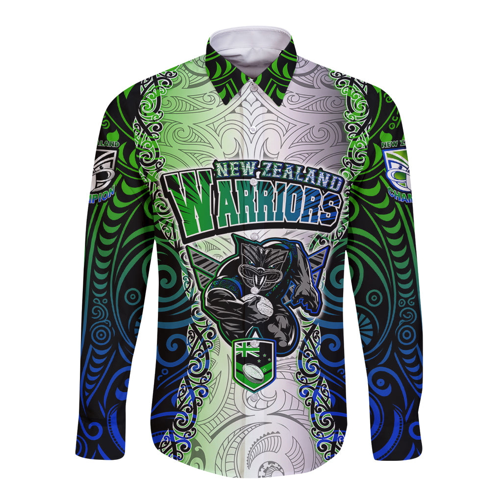 personalised-new-zealand-warriors-long-sleeve-button-shirt-maori-silver-fern-green