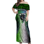personalised-new-zealand-warriors-off-shoulder-maxi-dress-maori-silver-fern-green