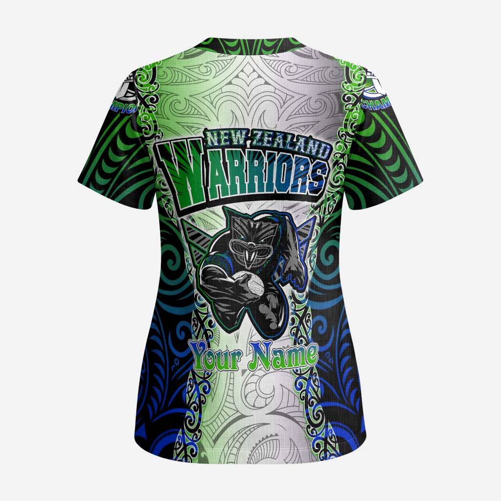 Personalized New Zealand Warriors Scrub Top Maori Silver Fern Green - Aussie Hoodie