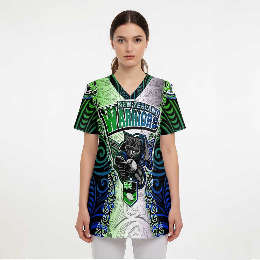 Personalized New Zealand Warriors Scrub Top Maori Silver Fern Green - Aussie Hoodie