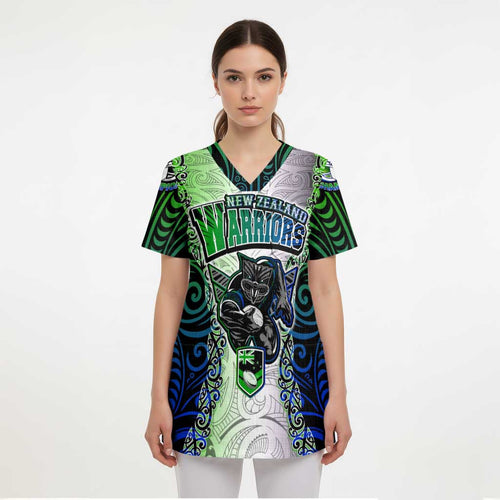 Personalized New Zealand Warriors Scrub Top Maori Silver Fern Green - Aussie Hoodie