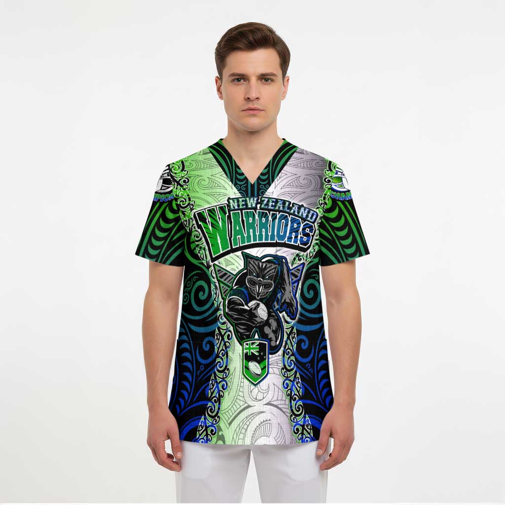 Personalized New Zealand Warriors Scrub Top Maori Silver Fern Green - Aussie Hoodie