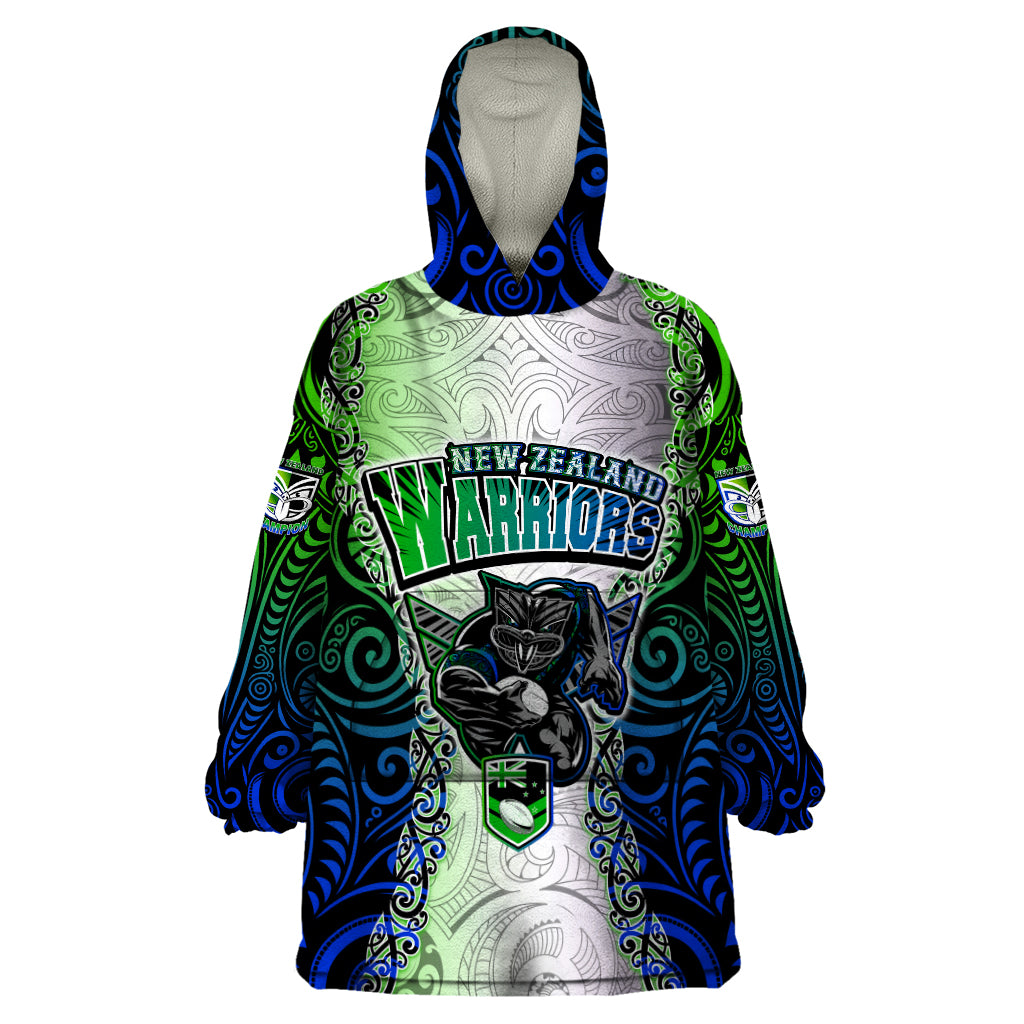 personalised-new-zealand-warriors-wearable-blanket-hoodie-maori-silver-fern-green