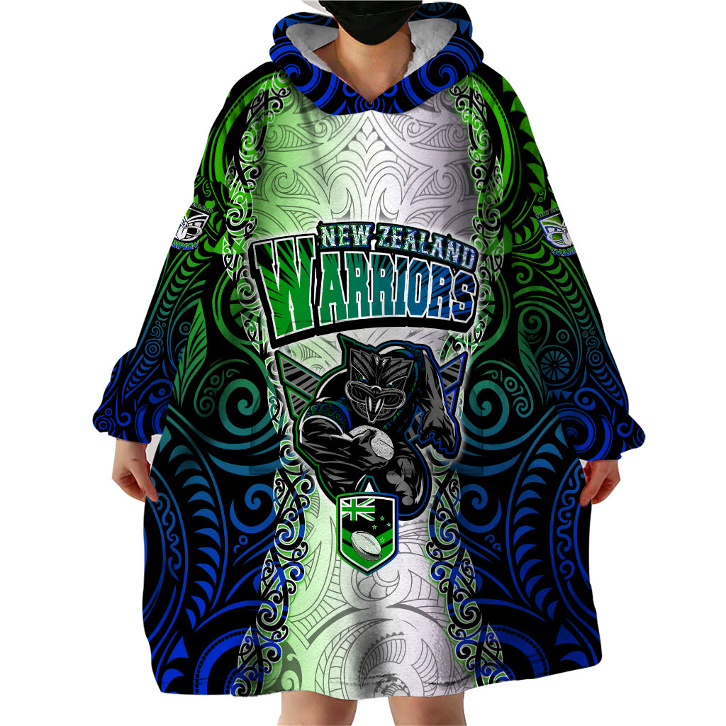 personalised-new-zealand-warriors-wearable-blanket-hoodie-maori-silver-fern-green