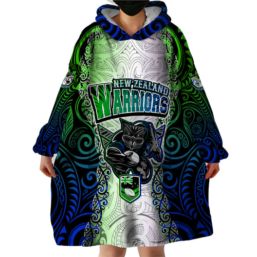 personalised-new-zealand-warriors-wearable-blanket-hoodie-maori-silver-fern-green