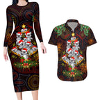 aboriginal-christmas-couples-matching-long-sleeve-bodycon-dress-and-hawaiian-shirt-aussie-koala-christmas-tree-with-aboriginal-inspired