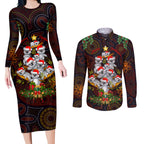 aboriginal-christmas-couples-matching-long-sleeve-bodycon-dress-and-long-sleeve-button-shirts-aussie-koala-christmas-tree-with-aboriginal-inspired