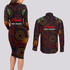 aboriginal-christmas-couples-matching-long-sleeve-bodycon-dress-and-long-sleeve-button-shirts-aussie-koala-christmas-tree-with-aboriginal-inspired