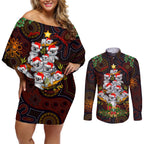 aboriginal-christmas-couples-matching-off-shoulder-short-dress-and-long-sleeve-button-shirts-aussie-koala-christmas-tree-with-aboriginal-inspired