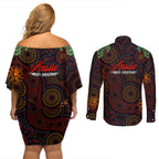 aboriginal-christmas-couples-matching-off-shoulder-short-dress-and-long-sleeve-button-shirts-aussie-koala-christmas-tree-with-aboriginal-inspired