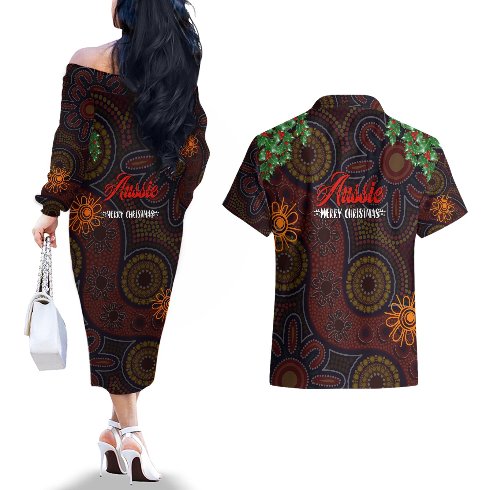 aboriginal-christmas-couples-matching-off-the-shoulder-long-sleeve-dress-and-hawaiian-shirt-aussie-koala-christmas-tree-with-aboriginal-inspired