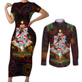 aboriginal-christmas-couples-matching-short-sleeve-bodycon-dress-and-long-sleeve-button-shirts-aussie-koala-christmas-tree-with-aboriginal-inspired