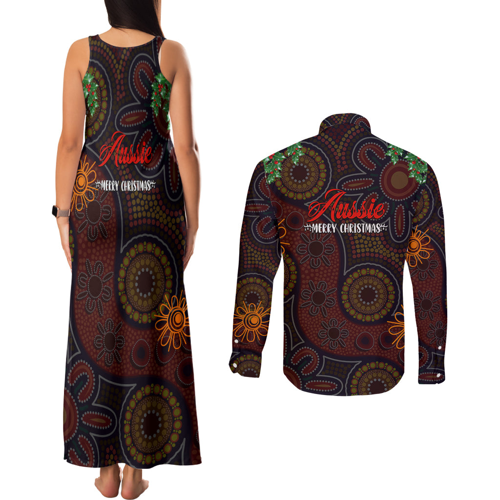 aboriginal-christmas-couples-matching-tank-maxi-dress-and-long-sleeve-button-shirts-aussie-koala-christmas-tree-with-aboriginal-inspired