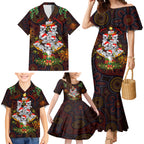 aboriginal-christmas-family-matching-mermaid-dress-and-hawaiian-shirt-aussie-koala-christmas-tree-with-aboriginal-inspired