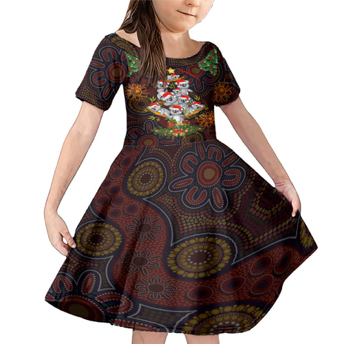 aboriginal-christmas-family-matching-mermaid-dress-and-hawaiian-shirt-aussie-koala-christmas-tree-with-aboriginal-inspired
