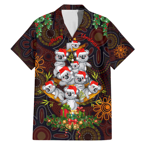 aboriginal-christmas-family-matching-mermaid-dress-and-hawaiian-shirt-aussie-koala-christmas-tree-with-aboriginal-inspired