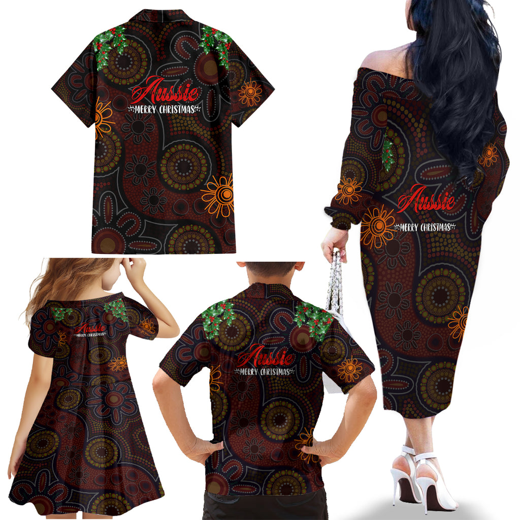 aboriginal-christmas-family-matching-off-shoulder-long-sleeve-dress-and-hawaiian-shirt-aussie-koala-christmas-tree-with-aboriginal-inspired