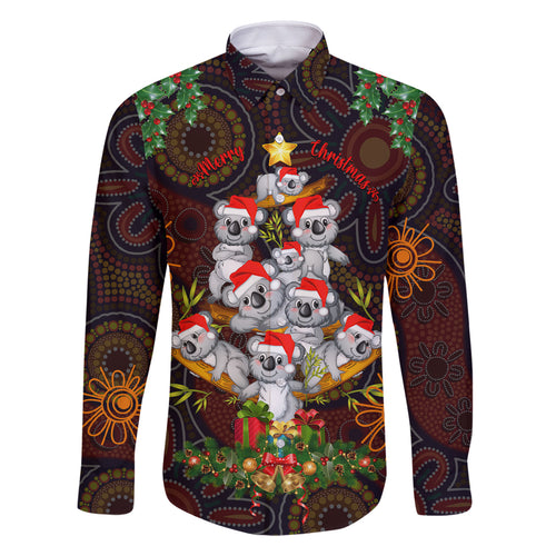 aboriginal-christmas-family-matching-off-shoulder-long-sleeve-dress-and-hawaiian-shirt-aussie-koala-christmas-tree-with-aboriginal-inspired