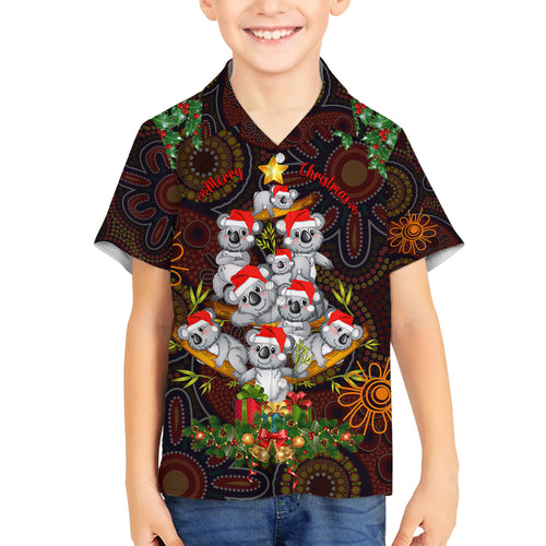 aboriginal-christmas-family-matching-off-shoulder-maxi-dress-and-hawaiian-shirt-aussie-koala-christmas-tree-with-aboriginal-inspired