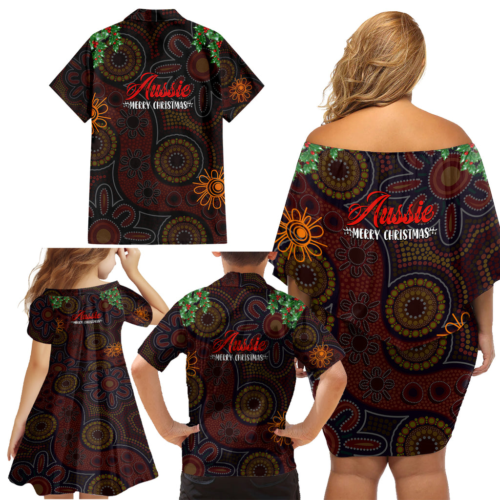 aboriginal-christmas-family-matching-off-shoulder-short-dress-and-hawaiian-shirt-aussie-koala-christmas-tree-with-aboriginal-inspired