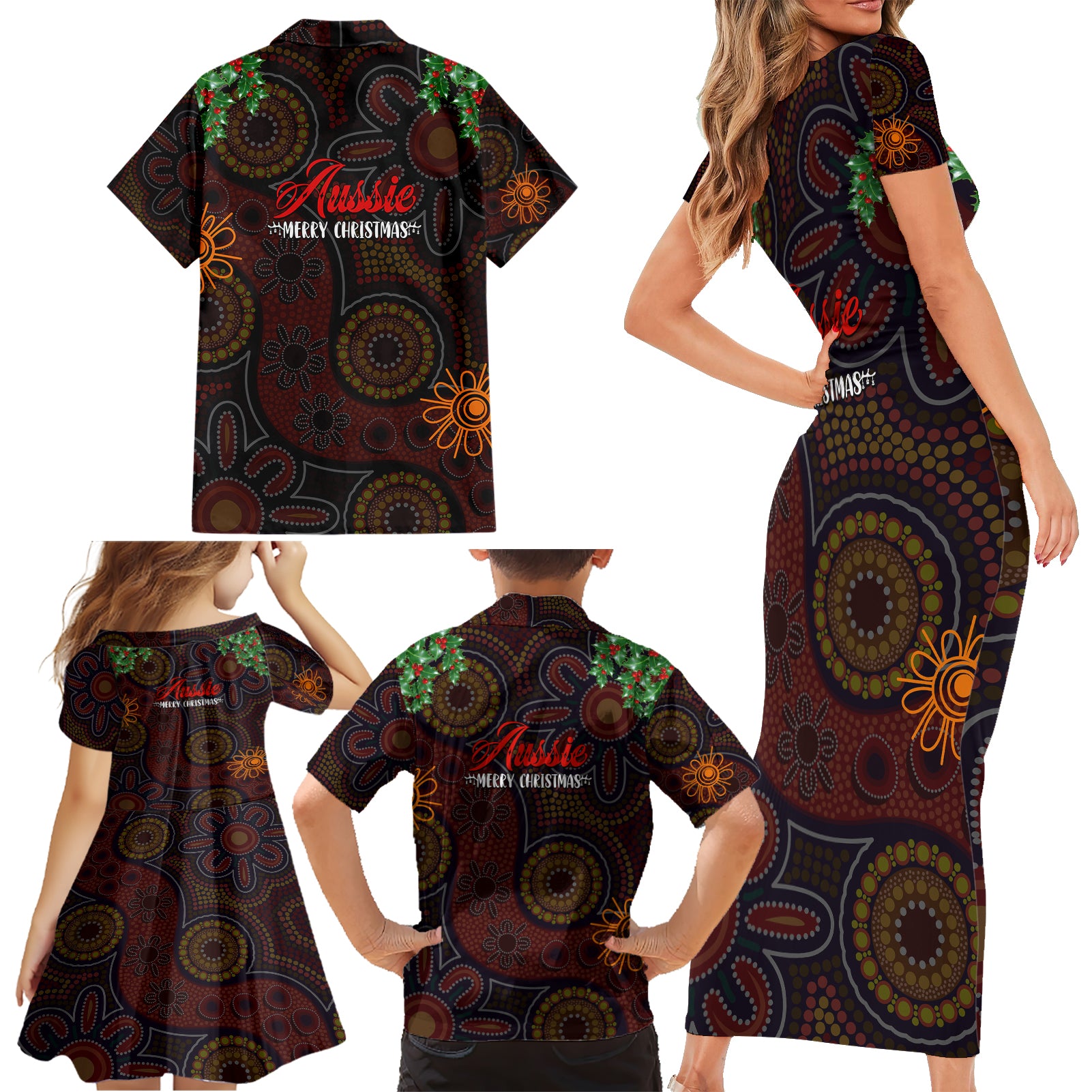 aboriginal-christmas-family-matching-short-sleeve-bodycon-dress-and-hawaiian-shirt-aussie-koala-christmas-tree-with-aboriginal-inspired