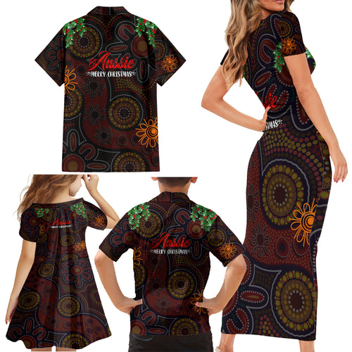 aboriginal-christmas-family-matching-short-sleeve-bodycon-dress-and-hawaiian-shirt-aussie-koala-christmas-tree-with-aboriginal-inspired