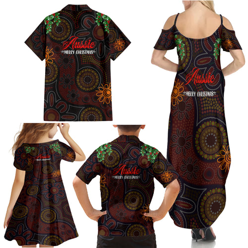 aboriginal-christmas-family-matching-summer-maxi-dress-and-hawaiian-shirt-aussie-koala-christmas-tree-with-aboriginal-inspired