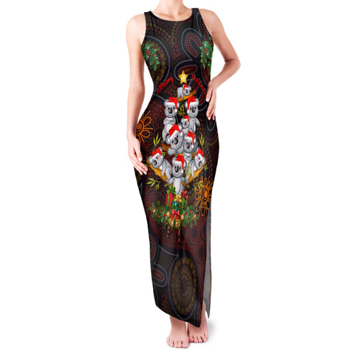 aboriginal-christmas-family-matching-tank-maxi-dress-and-hawaiian-shirt-aussie-koala-christmas-tree-with-aboriginal-inspired