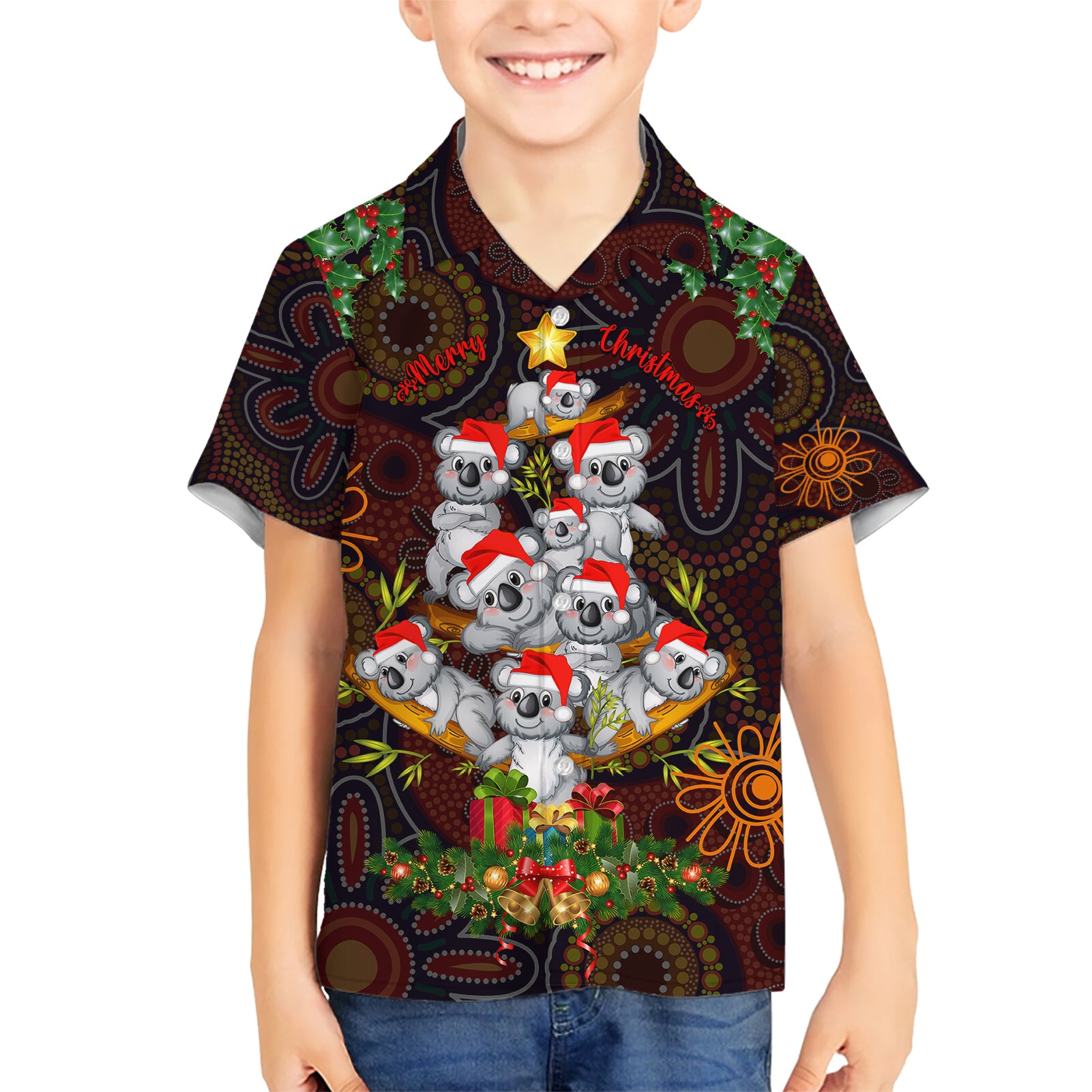 aboriginal-christmas-hawaiian-shirt-aussie-koala-christmas-tree-with-aboriginal-inspired