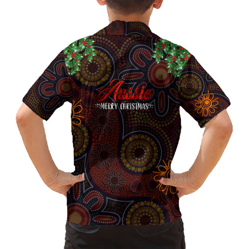 aboriginal-christmas-kid-hawaiian-shirt-aussie-koala-christmas-tree-with-aboriginal-inspired
