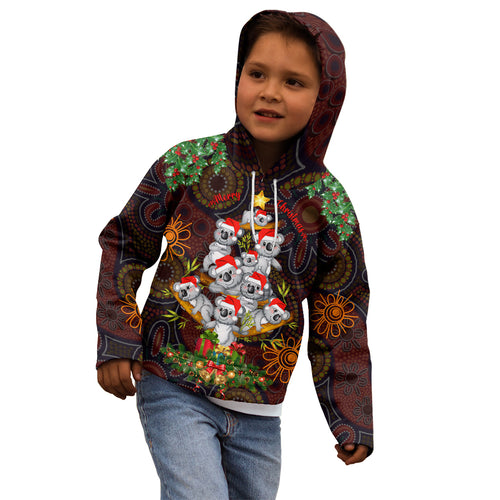 aboriginal-christmas-kid-hoodie-aussie-koala-christmas-tree-with-aboriginal-inspired