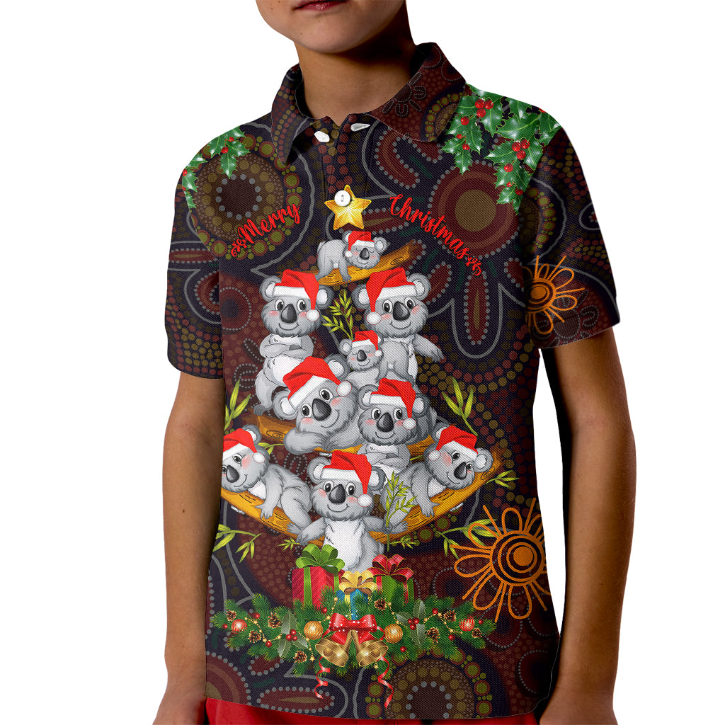 aboriginal-christmas-kid-polo-shirt-aussie-koala-christmas-tree-with-aboriginal-inspired