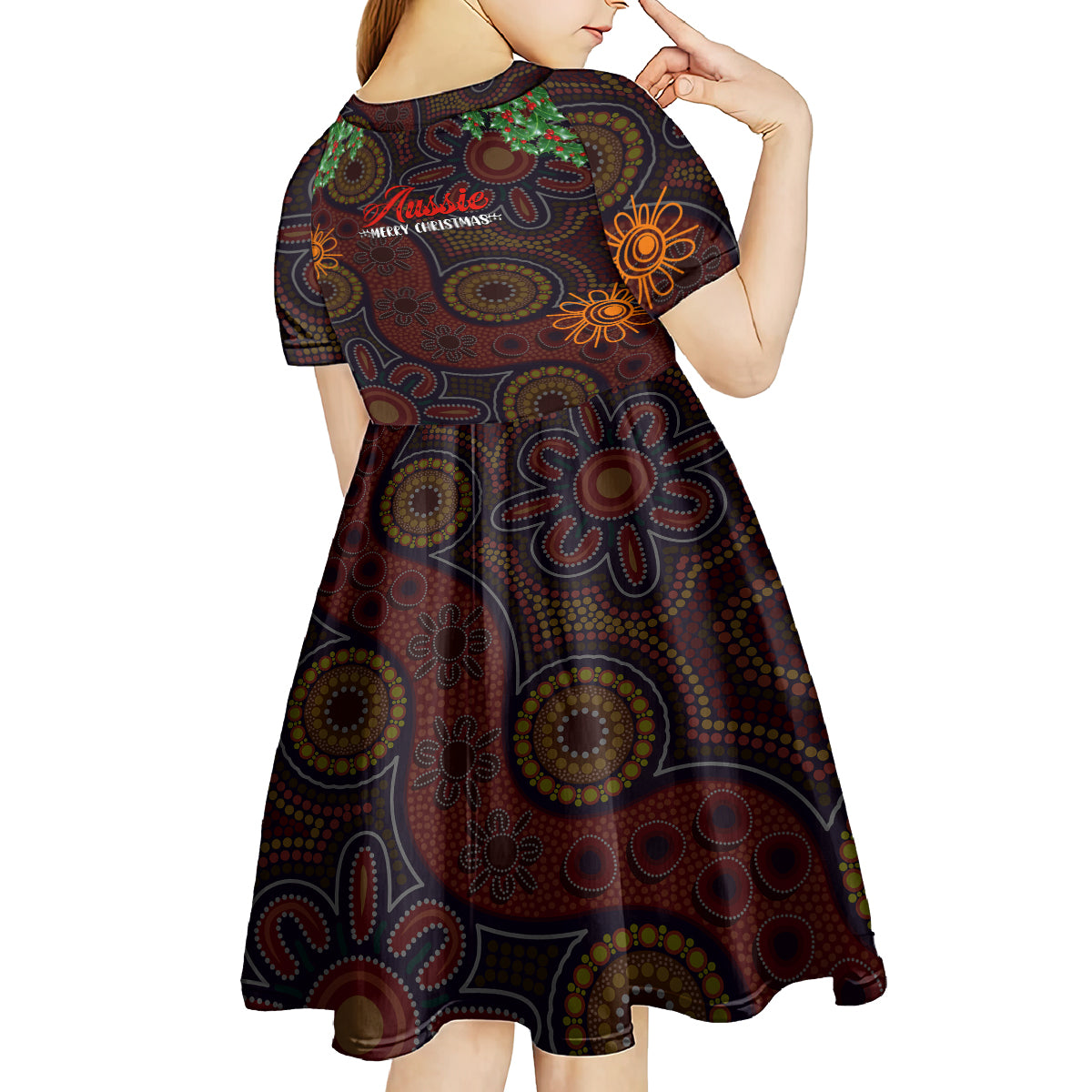 aboriginal-christmas-kid-short-sleeve-dress-aussie-koala-christmas-tree-with-aboriginal-inspired