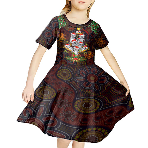 aboriginal-christmas-kid-short-sleeve-dress-aussie-koala-christmas-tree-with-aboriginal-inspired