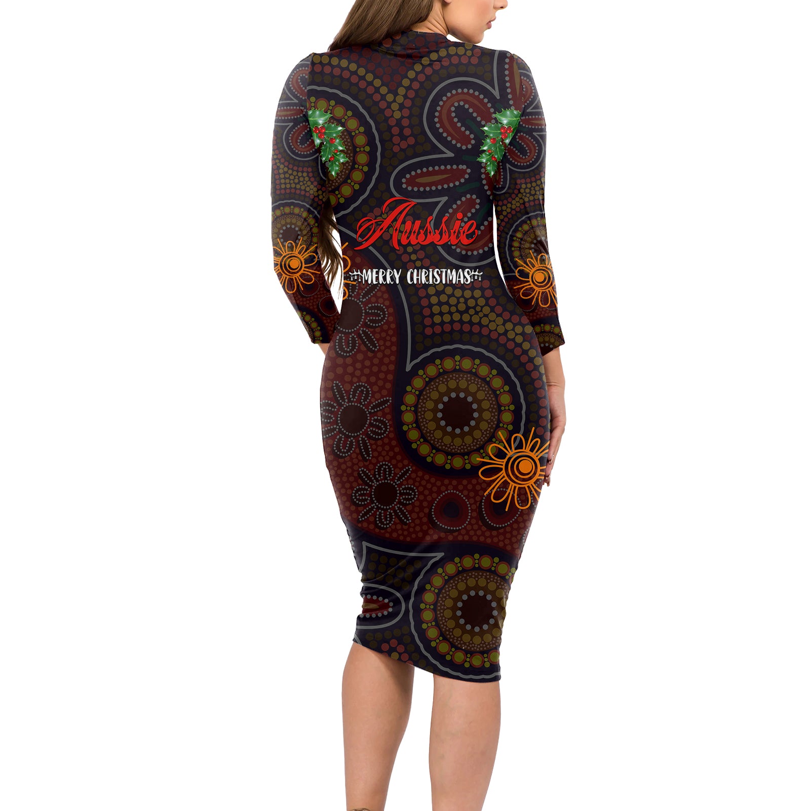 aboriginal-christmas-long-sleeve-bodycon-dress-aussie-koala-christmas-tree-with-aboriginal-inspired