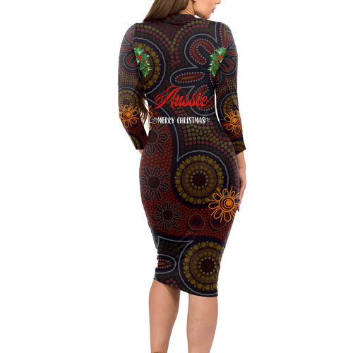 aboriginal-christmas-long-sleeve-bodycon-dress-aussie-koala-christmas-tree-with-aboriginal-inspired