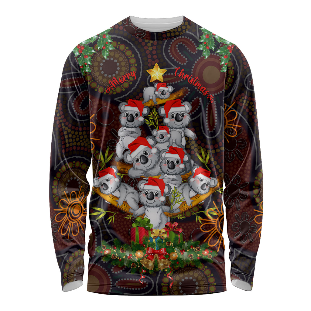 aboriginal-christmas-long-sleeve-shirt-aussie-koala-christmas-tree-with-aboriginal-inspired
